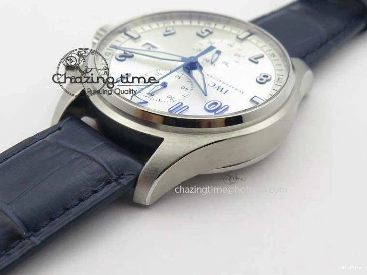 MIROTIME 0409 Pilot Chrono SS IW387809 ZF 1:1 Best Edition Silver Dial Blue Numbers On Blue Leather Strap A Lightweight 7263